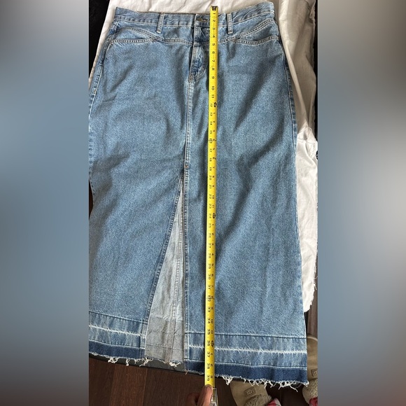 MNG Mango Denim Maxi Skirt Front Slit Raw Hem Blue Size XXL - Picture 8 of 8